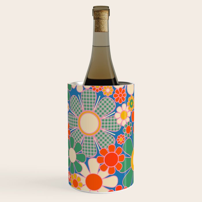 Retro Garden Gingham Flowers Vivid 60s 70s Floral Pattern Wine Chiller Gallery Image 3