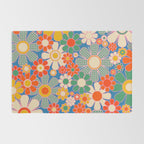 Retro Garden Gingham Flowers Vivid 60s 70s Floral Pattern Rug Gallery Image 2