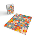 Retro Garden Gingham Flowers Vivid 60s 70s Floral Pattern Jigsaw Puzzle Gallery Image 2