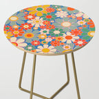 Retro Garden Gingham Flowers Vivid 60s 70s Floral Pattern Side Table Gallery Image 2