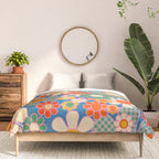 Retro Garden Gingham Flowers Vivid 60s 70s Floral Pattern Comforter Gallery Image 3