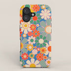 Retro Garden Gingham Flowers Vivid 60s 70s Floral Pattern iPhone Case Gallery Image 1