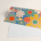 Retro Garden Gingham Flowers Vivid 60s 70s Floral Pattern Wrapping Paper Gallery Image 2