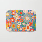 Retro Garden Gingham Flowers Vivid 60s 70s Floral Pattern Bath Mat Gallery Image 1