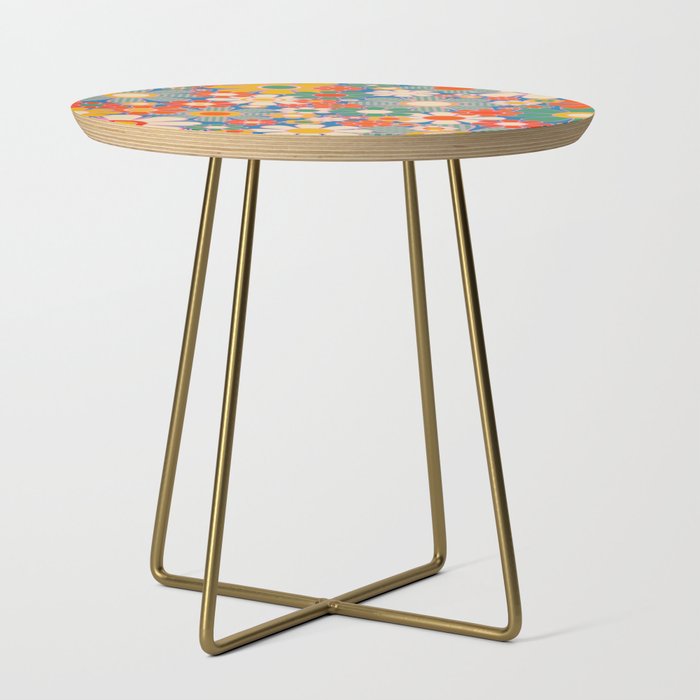 Retro Garden Gingham Flowers Vivid 60s 70s Floral Pattern Side Table Gallery Image 1