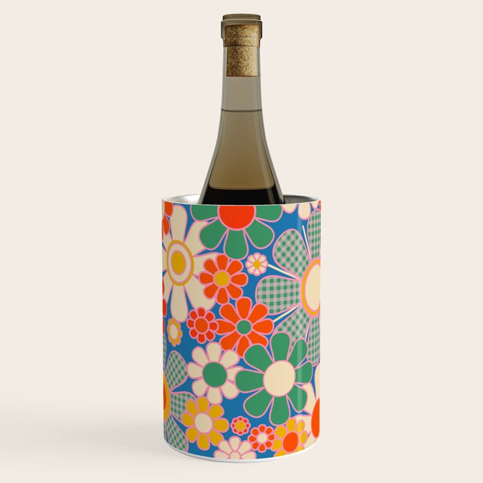 Retro Garden Gingham Flowers Vivid 60s 70s Floral Pattern Wine Chiller Gallery Image 1