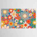 Retro Garden Gingham Flowers Vivid 60s 70s Floral Pattern Tablecloth Gallery Image 2