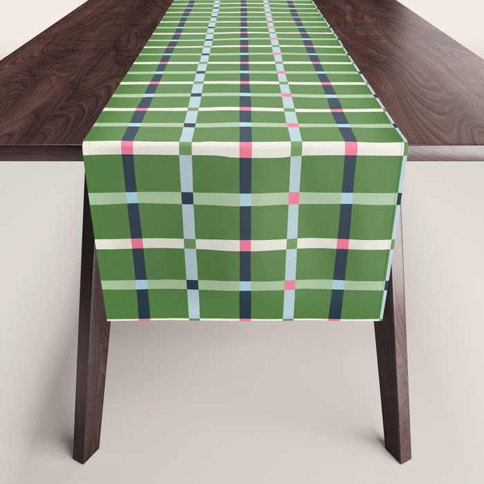 Windowpane Plaid Blue Pink on Green Table Runner Gallery Image 1
