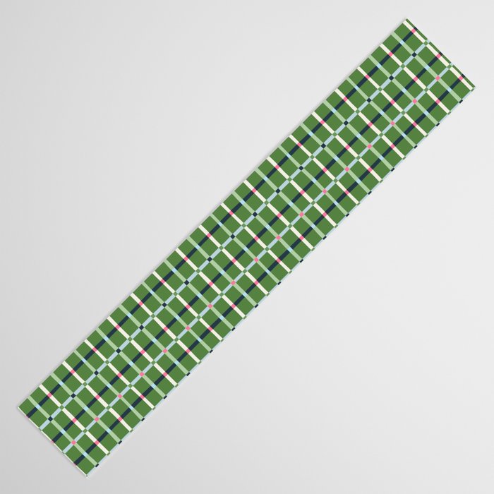 Windowpane Plaid Blue Pink on Green Table Runner Gallery Image 3