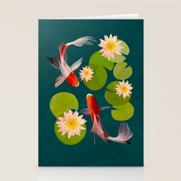 Graceful Koi Among Water Lilies  Stationery Card Gallery Image 2