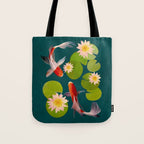 Graceful Koi Among Water Lilies  Tote Bag Gallery Image 1