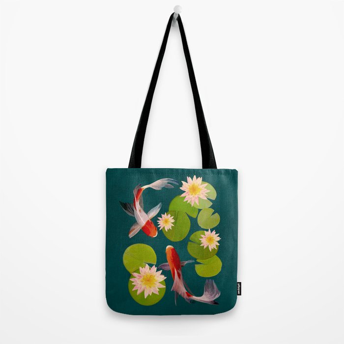 Graceful Koi Among Water Lilies  Tote Bag Gallery Image 2