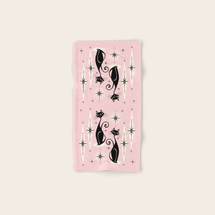 Mid Century Meow Retro Atomic Cats ©studioxtine Hand & Bath Towel Gallery Image 1