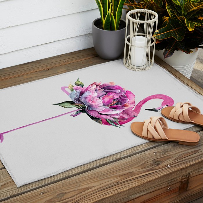 Flower Flamingo Outdoor Rug Gallery Image 2