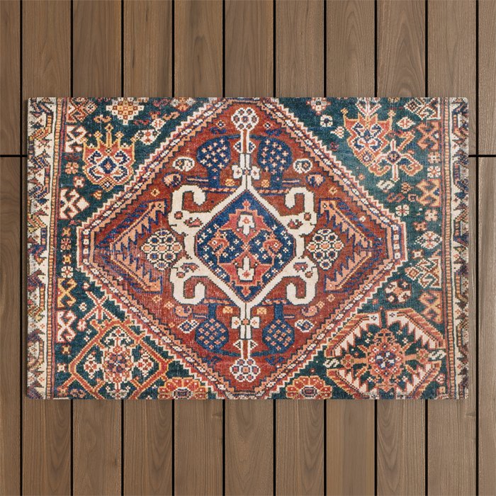 Qashqai Khorjin  Antique Fars Persian Bag Face Print Outdoor Rug Gallery Image 1