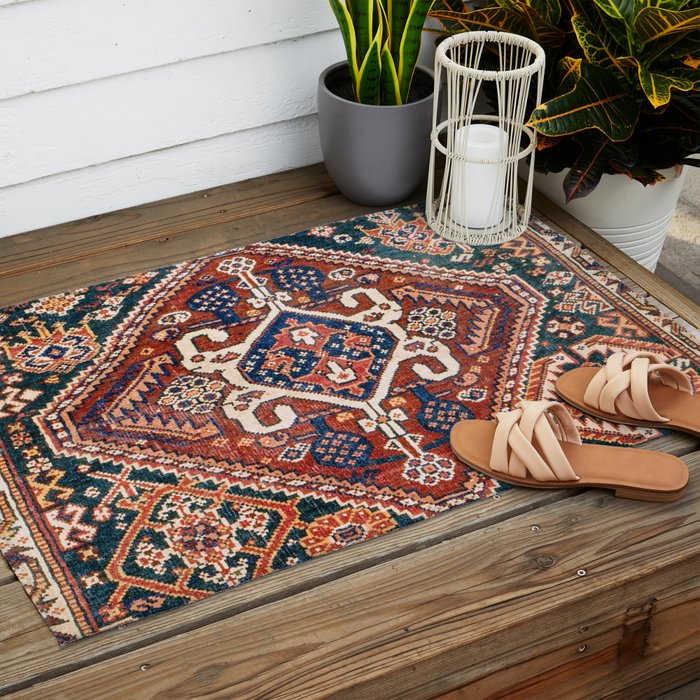 Qashqai Khorjin  Antique Fars Persian Bag Face Print Outdoor Rug Gallery Image 2