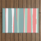 Festive, Abstract, Colorful Stripes, Coral and Teal Green Outdoor Rug Gallery Image 1