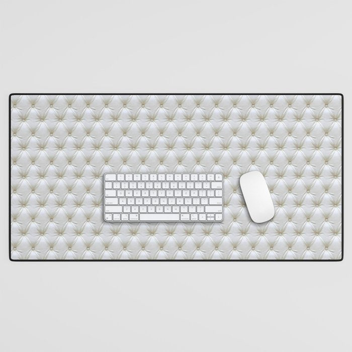 Faux White Leather Buttoned Desk Mat Gallery Image 1
