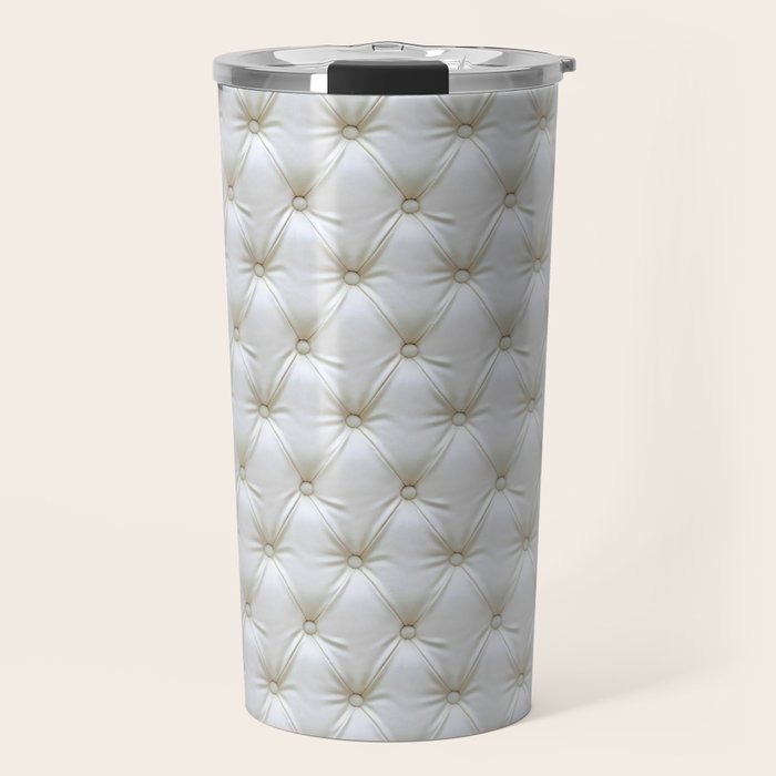 Faux White Leather Buttoned Travel Mug Gallery Image 1