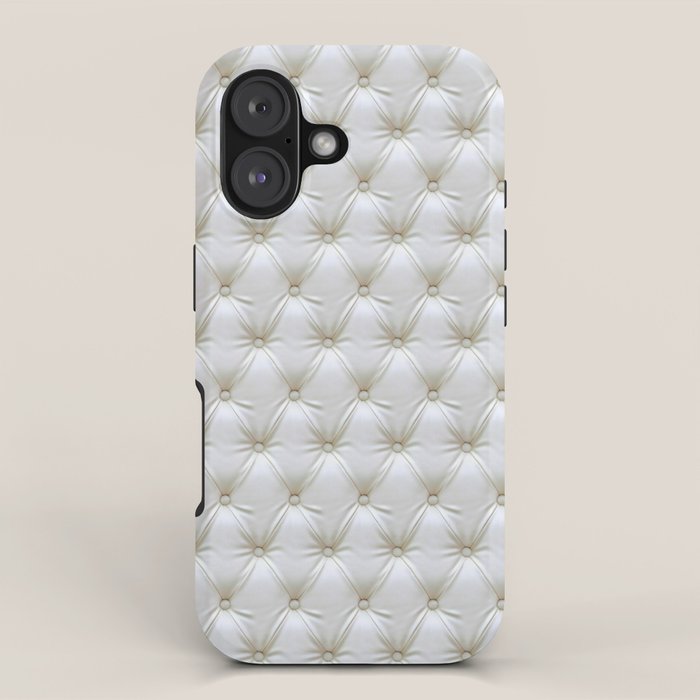 Faux White Leather Buttoned iPhone Case Gallery Image 1