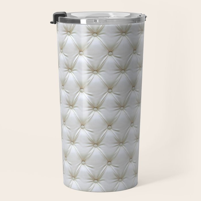 Faux White Leather Buttoned Travel Mug Gallery Image 3
