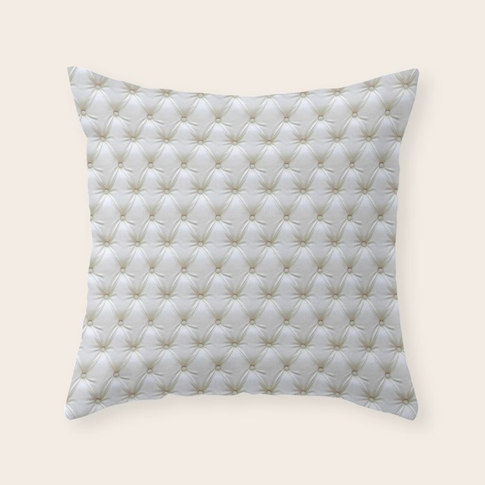 Faux White Leather Buttoned Throw Pillow Gallery Image 6