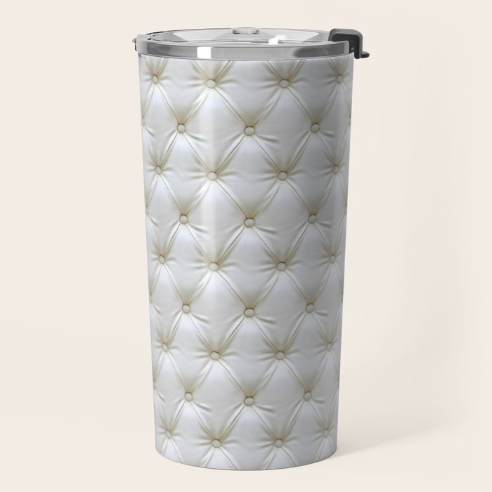 Faux White Leather Buttoned Travel Mug Gallery Image 2