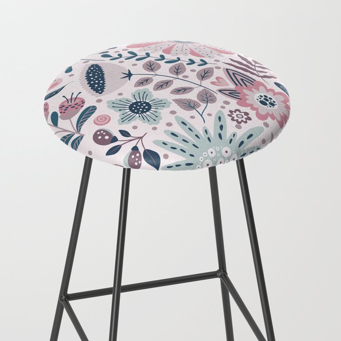 Whimsical Playful Flower Garden, Floral Prints Pink and Teal Stool Gallery Image 2