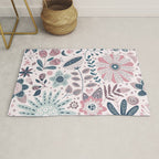 Whimsical Playful Flower Garden, Floral Prints Pink and Teal Rug Gallery Image 1