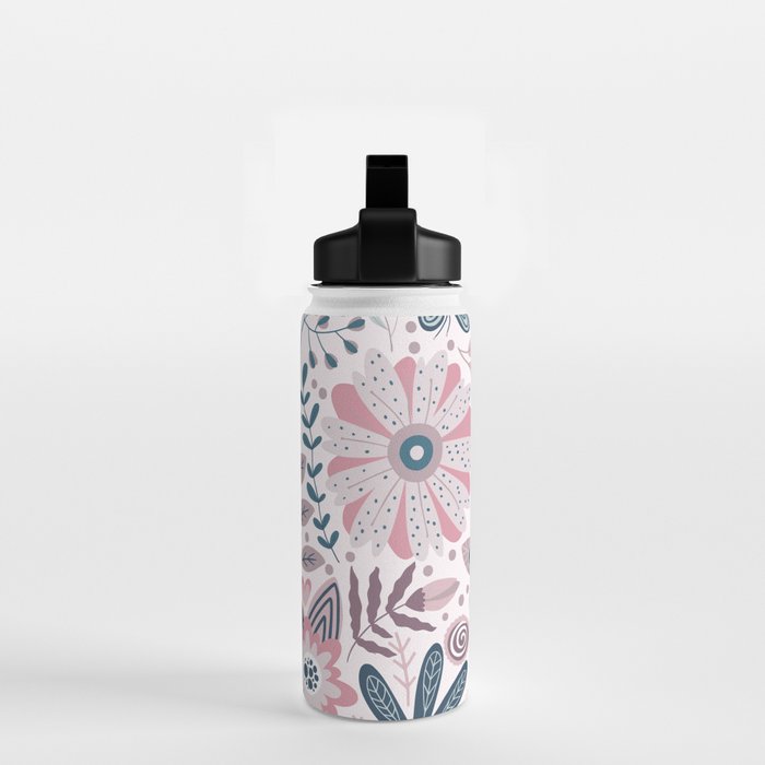 Whimsical Playful Flower Garden, Floral Prints Pink and Teal Water Bottle Gallery Image 2
