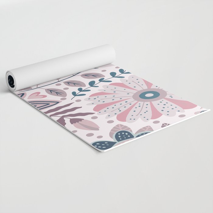 Whimsical Playful Flower Garden, Floral Prints Pink and Teal Yoga Mat Gallery Image 2