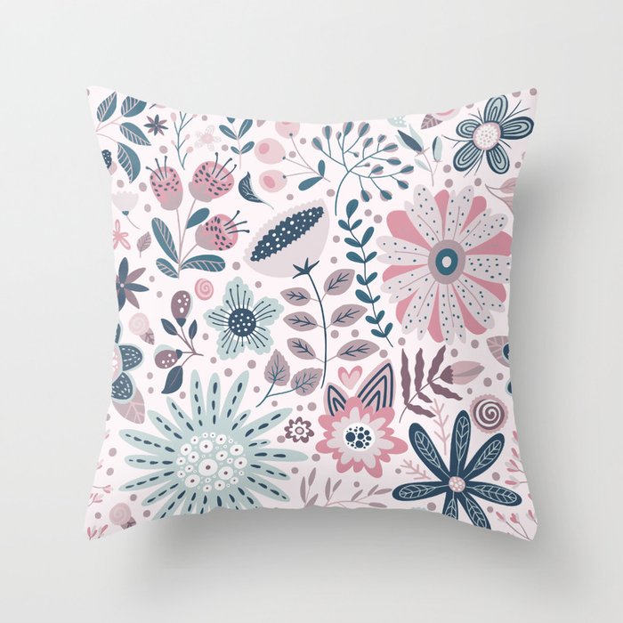 Whimsical Playful Flower Garden, Floral Prints Pink and Teal Throw Pillow Gallery Image 6
