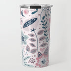 Whimsical Playful Flower Garden, Floral Prints Pink and Teal Travel Mug Gallery Image 1