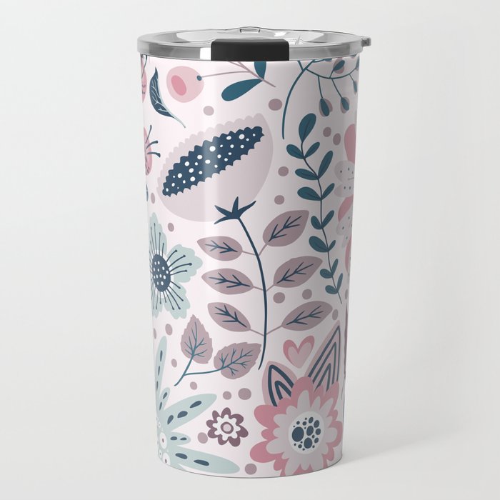 Whimsical Playful Flower Garden, Floral Prints Pink and Teal Travel Mug Gallery Image 1