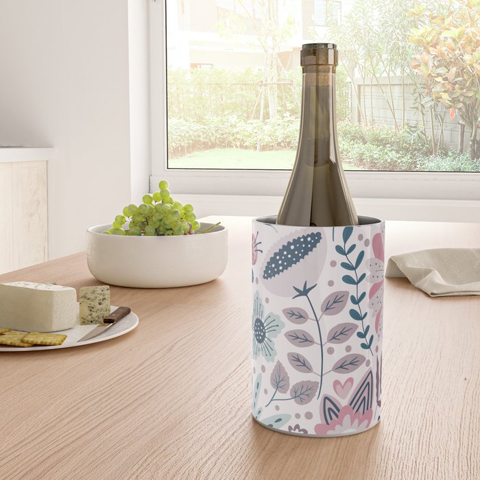 Whimsical Playful Flower Garden, Floral Prints Pink and Teal Wine Chiller Gallery Image 4