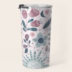 Whimsical Playful Flower Garden, Floral Prints Pink and Teal Travel Mug Gallery Image 3