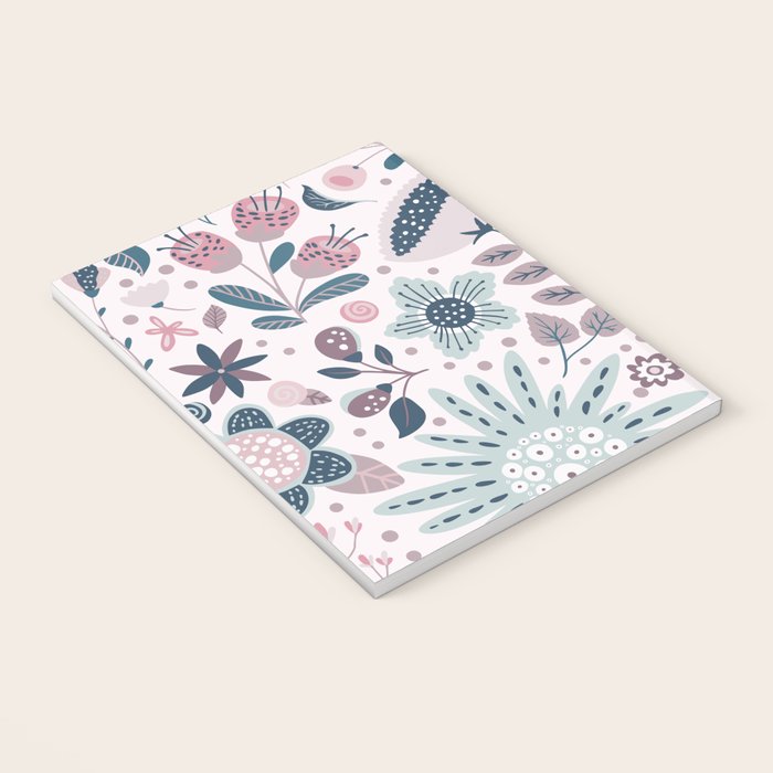 Whimsical Playful Flower Garden, Floral Prints Pink and Teal Notebook Gallery Image 3