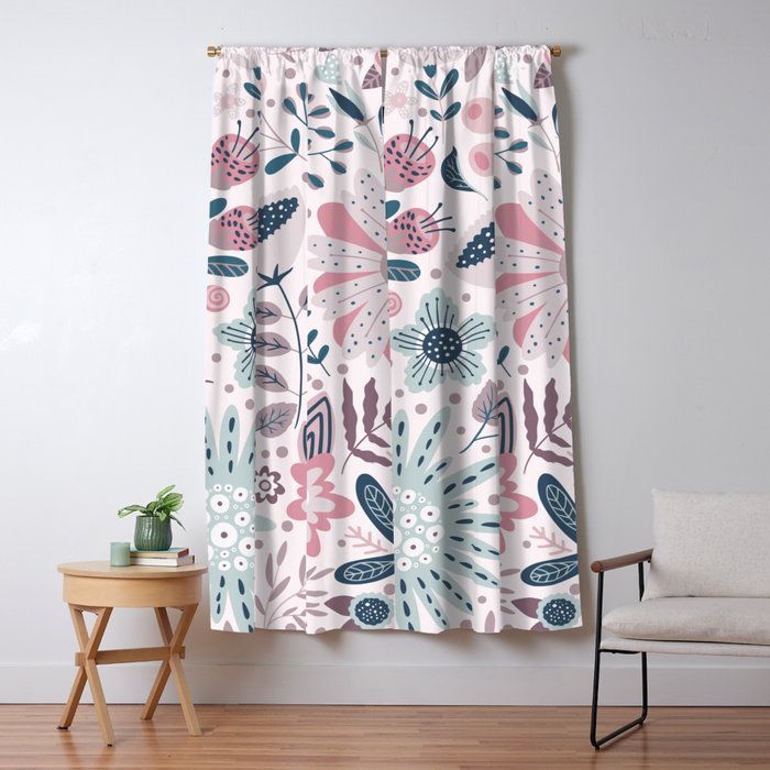 Whimsical Playful Flower Garden, Floral Prints Pink and Teal Window Curtain Gallery Image 5