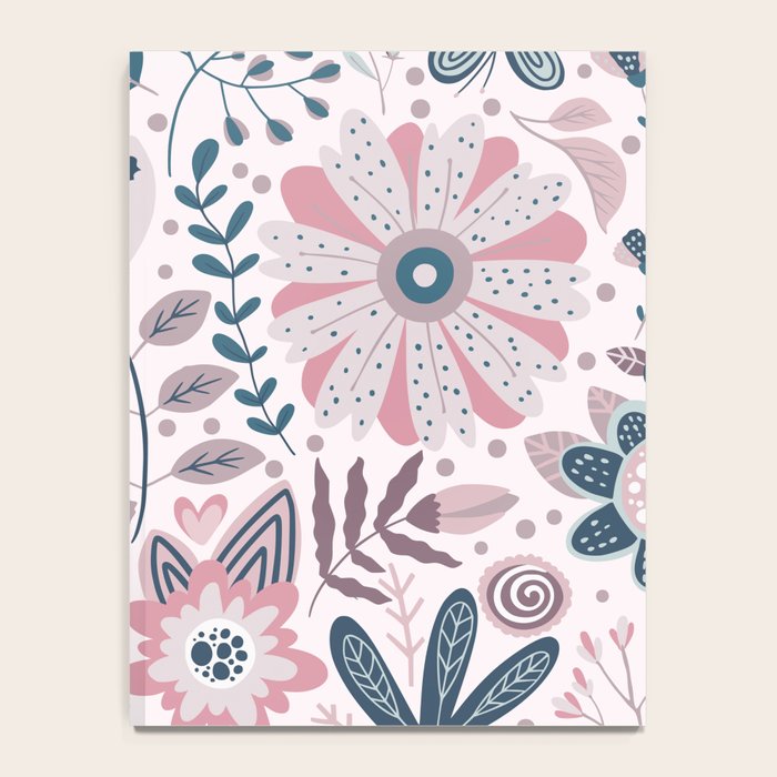 Whimsical Playful Flower Garden, Floral Prints Pink and Teal Notebook Gallery Image 4