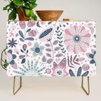 Whimsical Playful Flower Garden, Floral Prints Pink and Teal Credenza Gallery Image 1
