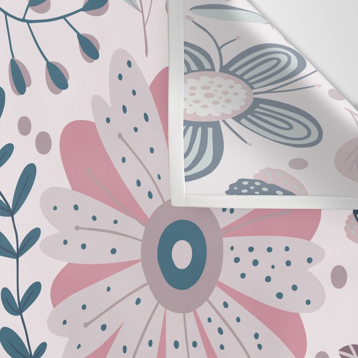 Whimsical Playful Flower Garden, Floral Prints Pink and Teal Wall Tapestry Gallery Image 3