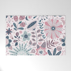 Whimsical Playful Flower Garden, Floral Prints Pink and Teal Welcome Mat Gallery Image 1