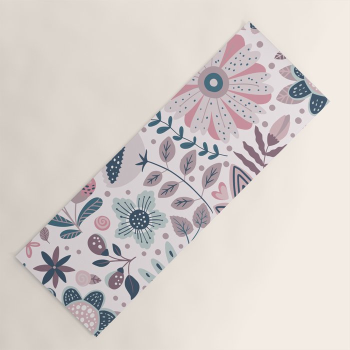 Whimsical Playful Flower Garden, Floral Prints Pink and Teal Yoga Mat Gallery Image 1