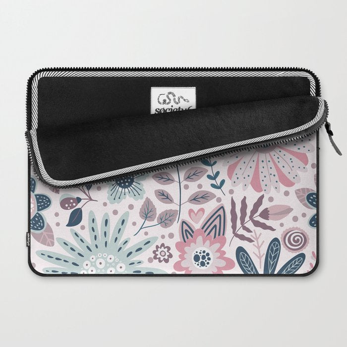 Whimsical Playful Flower Garden, Floral Prints Pink and Teal Laptop Sleeve Gallery Image 2