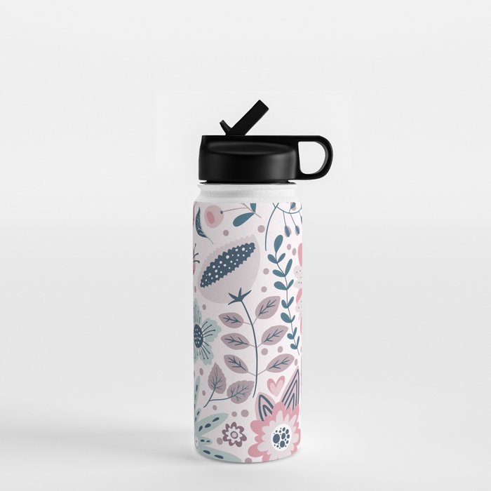 Whimsical Playful Flower Garden, Floral Prints Pink and Teal Water Bottle Gallery Image 1