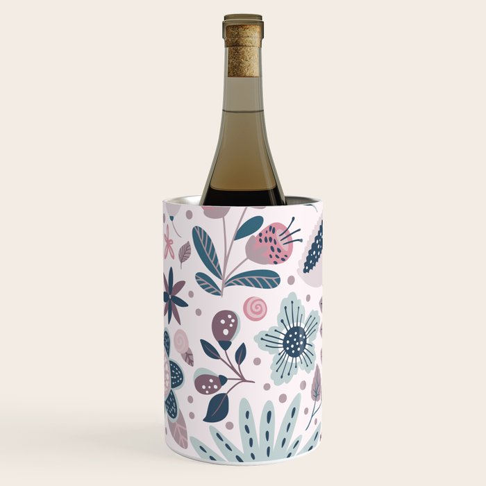 Whimsical Playful Flower Garden, Floral Prints Pink and Teal Wine Chiller Gallery Image 2