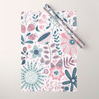 Whimsical Playful Flower Garden, Floral Prints Pink and Teal Wrapping Paper Gallery Image 1