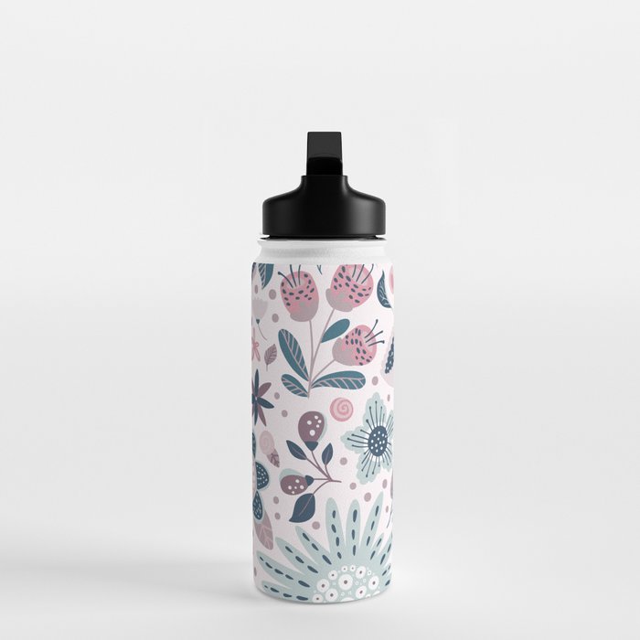 Whimsical Playful Flower Garden, Floral Prints Pink and Teal Water Bottle Gallery Image 3