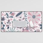 Whimsical Playful Flower Garden, Floral Prints Pink and Teal Desk Mat Gallery Image 1