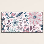 Whimsical Playful Flower Garden, Floral Prints Pink and Teal Desk Mat Gallery Image 3